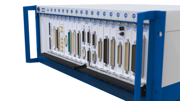 a hybrid PXI chassis with various simulation modules