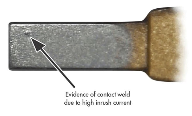 Welded contacts caused by high inrush current