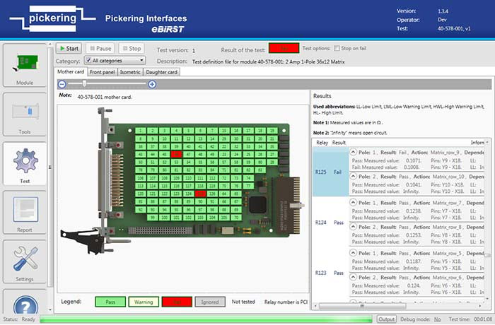 eBIRST test report identifying a failed relay & location on the PCB